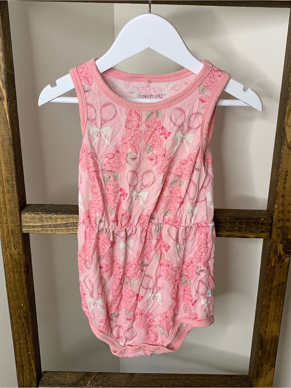 Posh Peanut Pink Floral Tennis Preppy Bodysuit Size 2T